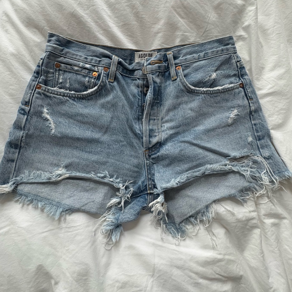 Agolde Blue Distressed Jean Shorts